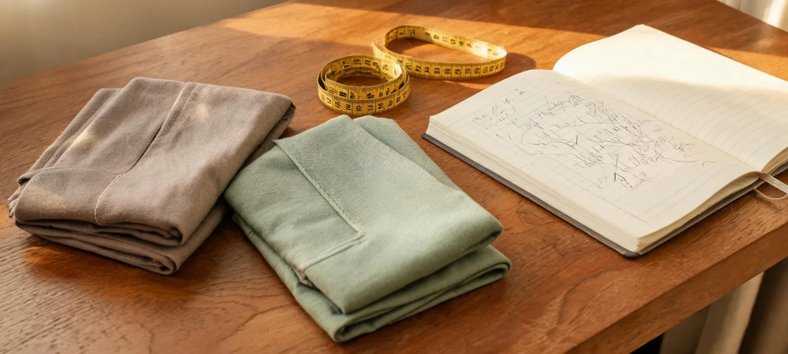 Curtain samples and measuring notes